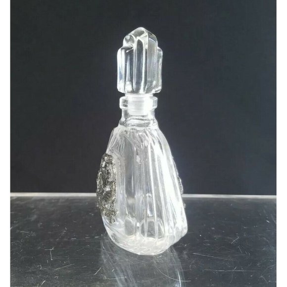 Vintage Crystal VCA Empty Bottle W/ Pewter Bird/Floral Design Made in France - Picture 3 of 7